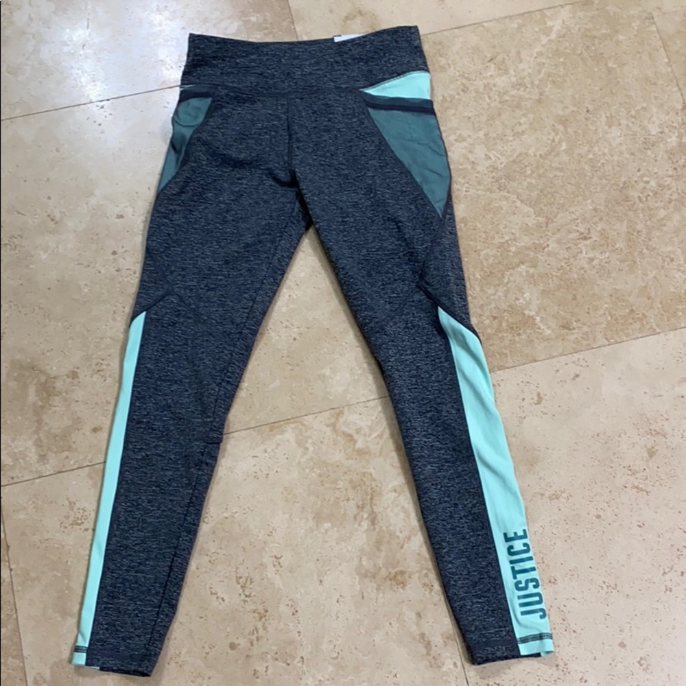 grey high waisted leggings with blue sides